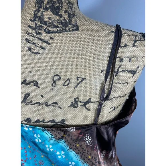 Y2K Satin Slip Dress XL Babydoll Boho Print Adjustable Straps Festival - Picture 6 of 10